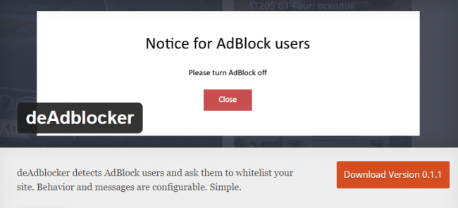 deAdblocker — как попросить посетителей отключить AdBlock для вашего WordPress сайта