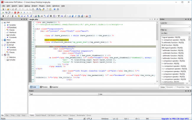 CodeLobster - середовище розробки (PHP, HTML, CSS, JS) з плагіном для WordPress