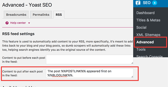 Как добавить отдельную подпись или другой контент в конце поста на RSS Feed