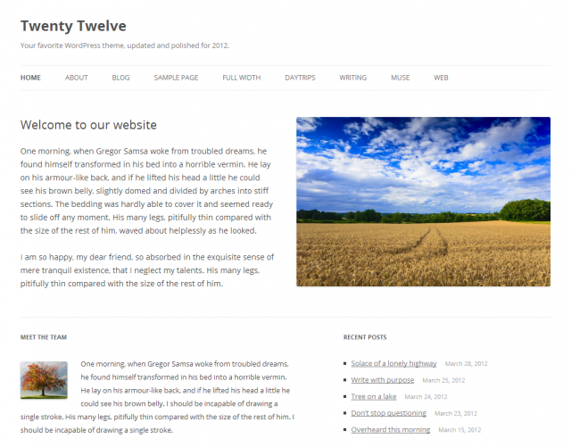 Twenty Twelve — новая стандартная тема WordPress