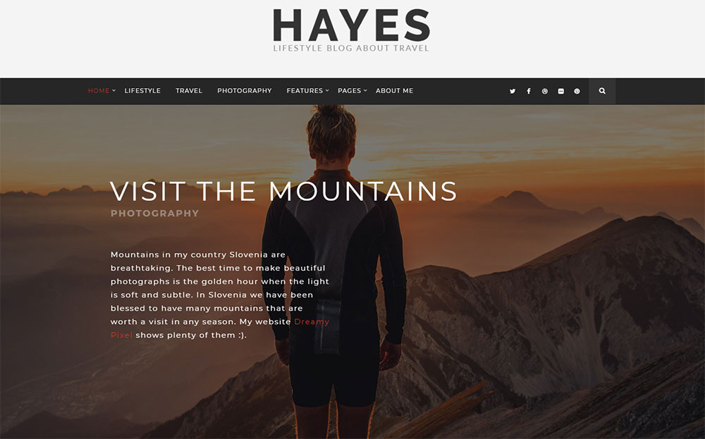 Hayes - Путешествие Блог WordPress Theme